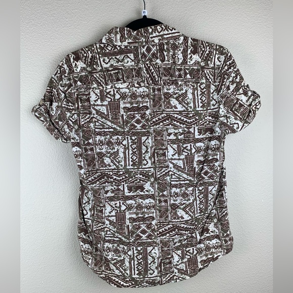 Small Brown Tribal Erika Button Up Short Sleeve Top - Picture 5 of 8
